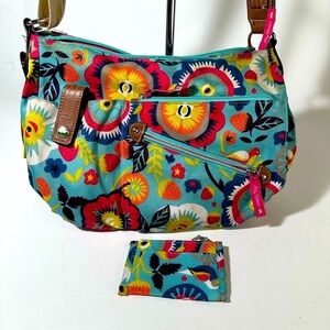 Playful Blue and Pink Crossbody Bag with Abstract Design